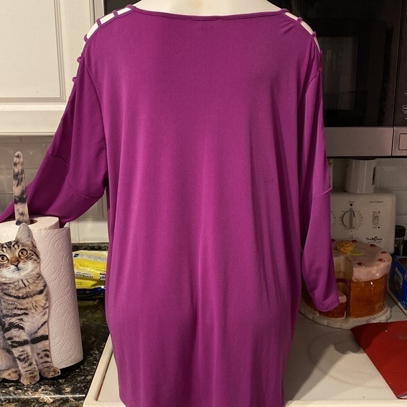 e womens Adrianna Papell solid purple 3/4 sleeve stretch plus size top 3X - Picture 3 of 5